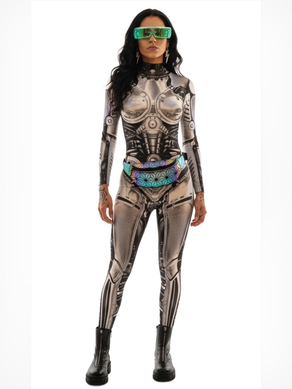 Halloween Cosplay Steampunk Cyborg Robot Costume Silver Blue & Black Size Small